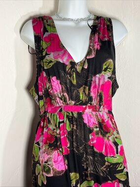 Elle Black Maxi Dress with Hot Pink and Green Floral Print